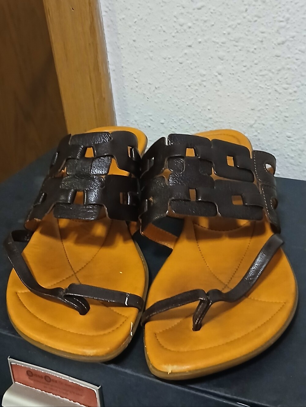 Think! Dark Brown Leather Cut-Out Thong Sandals - Made in Hungary-Women's EU 41